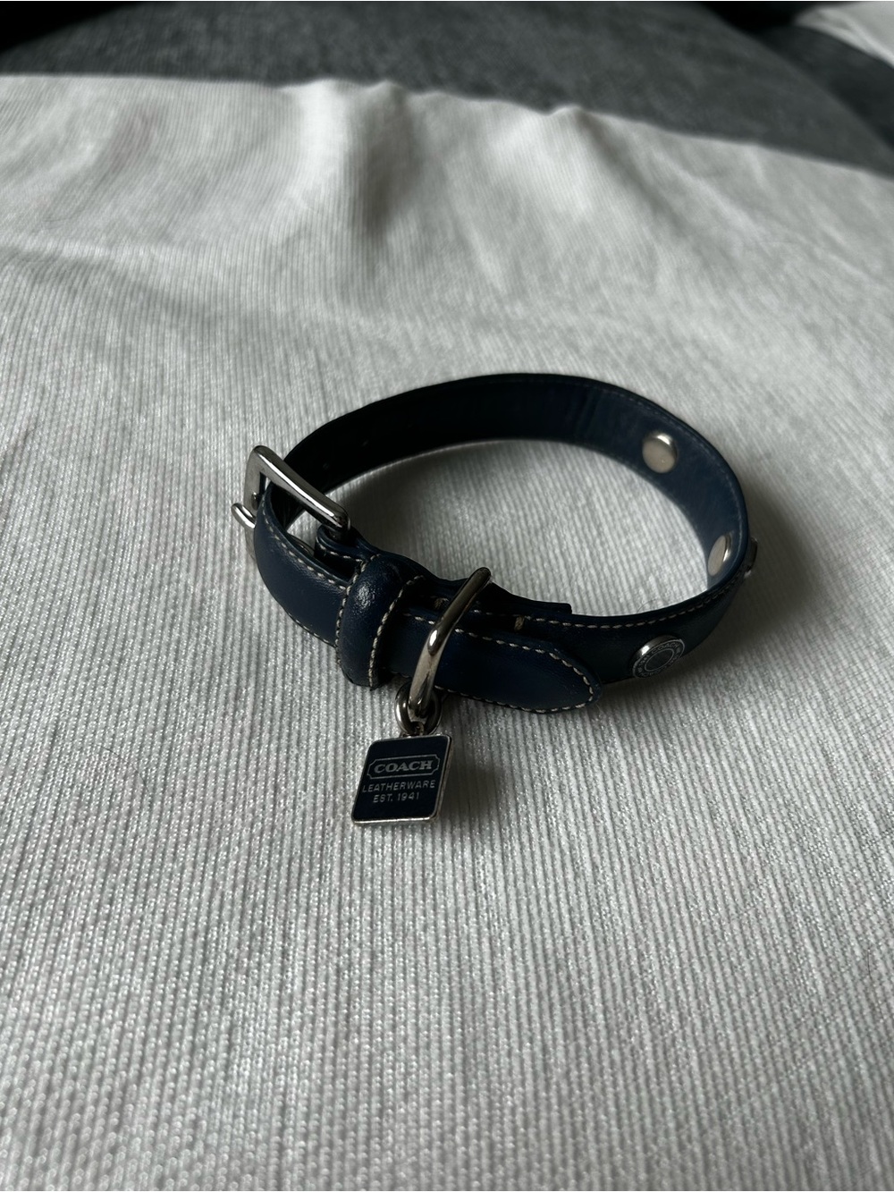 Coach Leather Blue Dog Collar with Silver-Tone Hardware and Coach Charm - Picture 10 of 10
